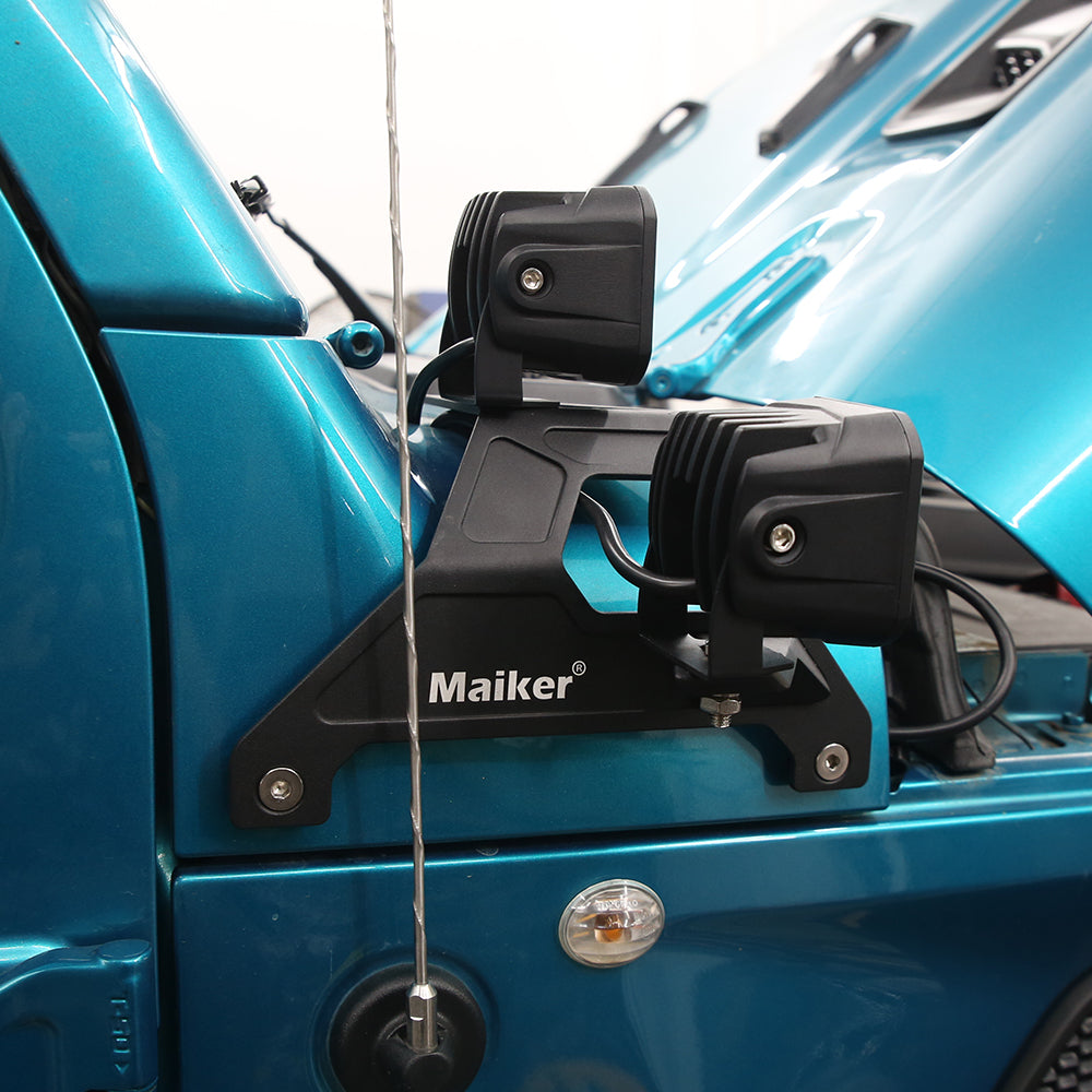 MAIKER Soportes de montaje de luz de trabajo LED para parabrisas inferior doble para Jeep Wrangler JL/JLU y Gladiator JT 2018-2022, 1 par, negro (no para Mojave y 392)