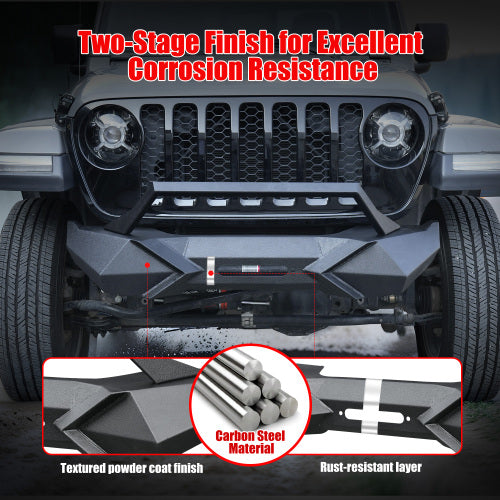 X Style Front Bumper with Winch Plate Compatible with Wrangler JK (2007-2018) Heavy Duty Black Textured Manganese Steel Construction