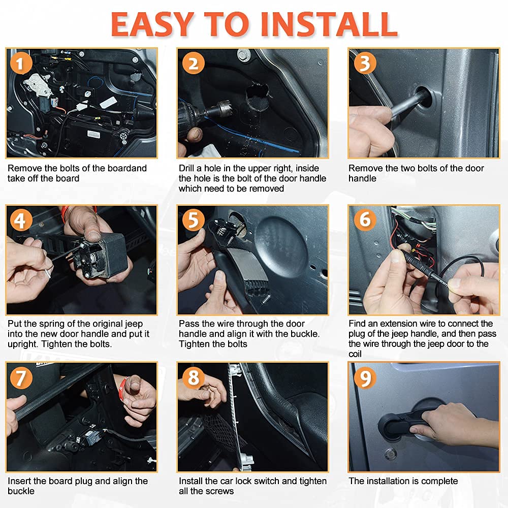 Pressing Button Release Exterior Door Handles Kit Compatible with 2007-2018 Jeep Wrangler JK JKU 2 Door/4 Door