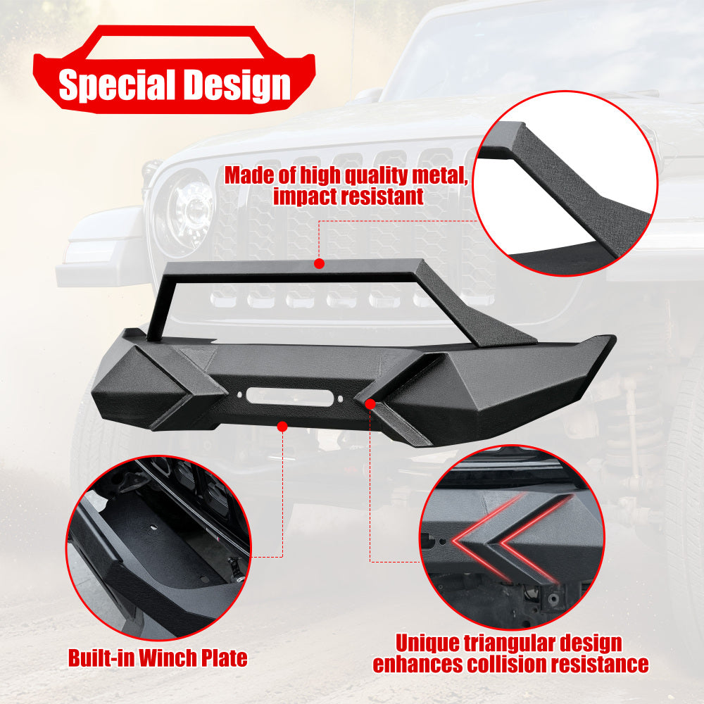 X Style Front Bumper with Winch Plate Compatible with Wrangler JK (2007-2018) Heavy Duty Black Textured Manganese Steel Construction, Perfect for On and Off-Road Used
