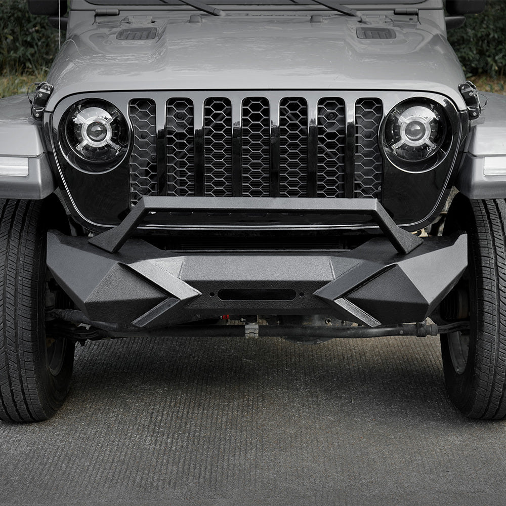 X Style Front Bumper with Winch Plate Compatible with Wrangler JK (2007-2018) Heavy Duty Black Textured Manganese Steel Construction, Perfect for On and Off-Road Used