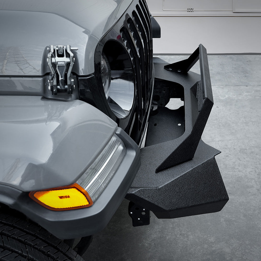 X Style Front Bumper with Winch Plate Compatible with Wrangler JK (2007-2018) Heavy Duty Black Textured Manganese Steel Construction, Perfect for On and Off-Road Used