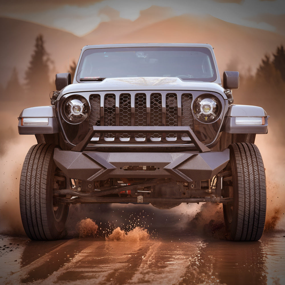 X Style Front Bumper with Winch Plate Compatible with Wrangler JK (2007-2018) Heavy Duty Black Textured Manganese Steel Construction, Perfect for On and Off-Road Used