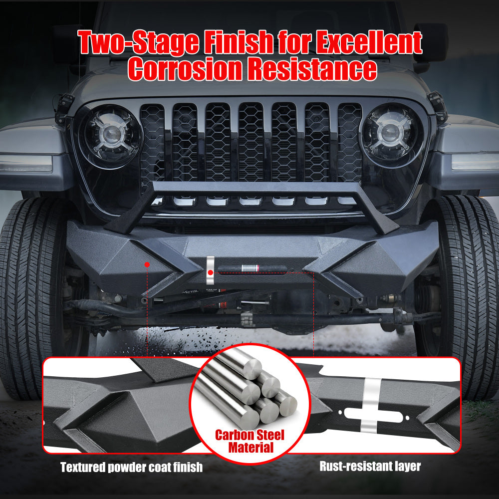 X Style Front Bumper with Winch Plate Compatible with Wrangler JK (2007-2018) Heavy Duty Black Textured Manganese Steel Construction, Perfect for On and Off-Road Used