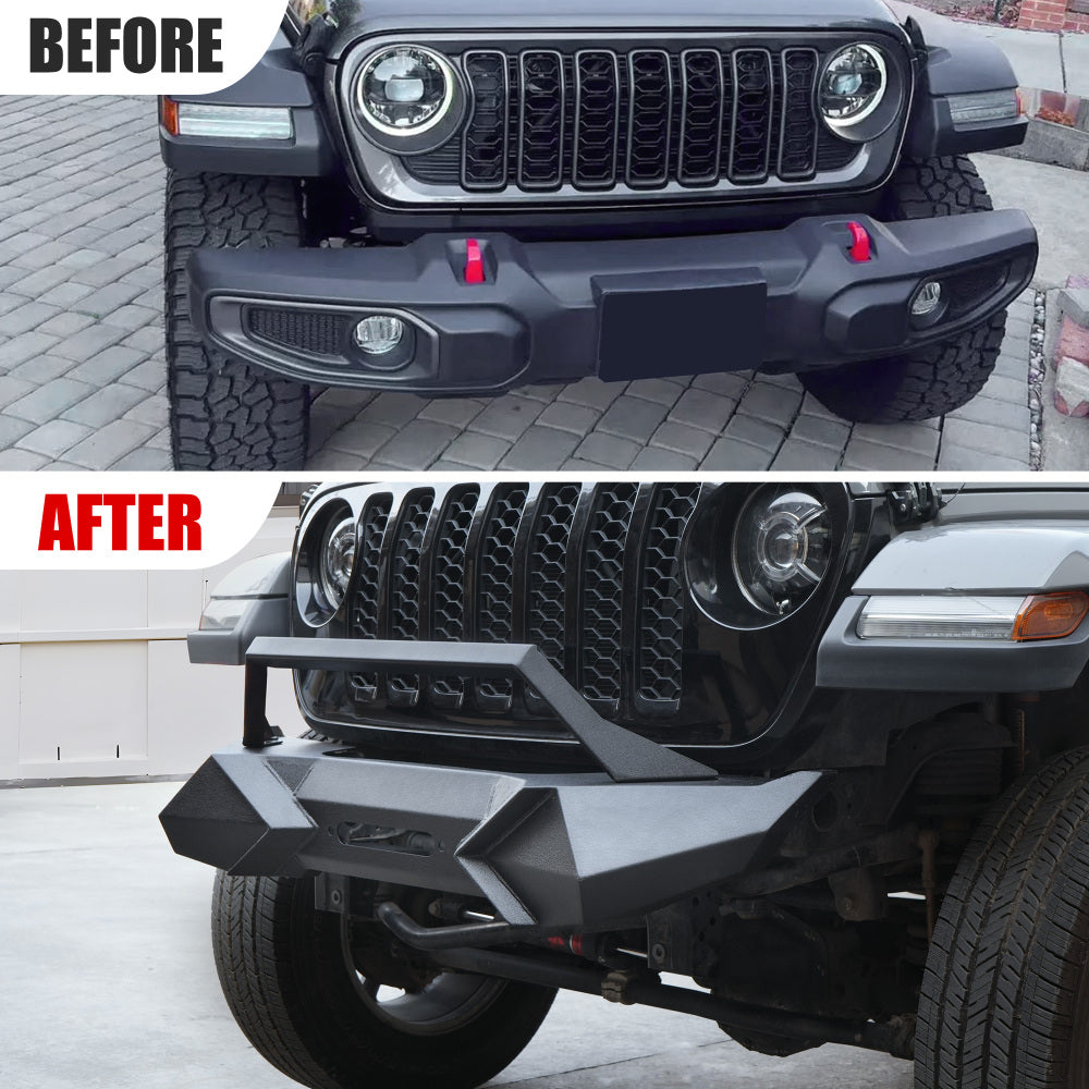 X Style Front Bumper with Winch Plate Compatible with Wrangler JK (2007-2018) Heavy Duty Black Textured Manganese Steel Construction, Perfect for On and Off-Road Used