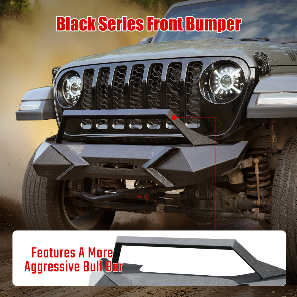 X Style Front Bumper with Winch Plate Compatible with Wrangler JK (2007-2018) Heavy Duty Black Textured Manganese Steel Construction, Perfect for On and Off-Road Used