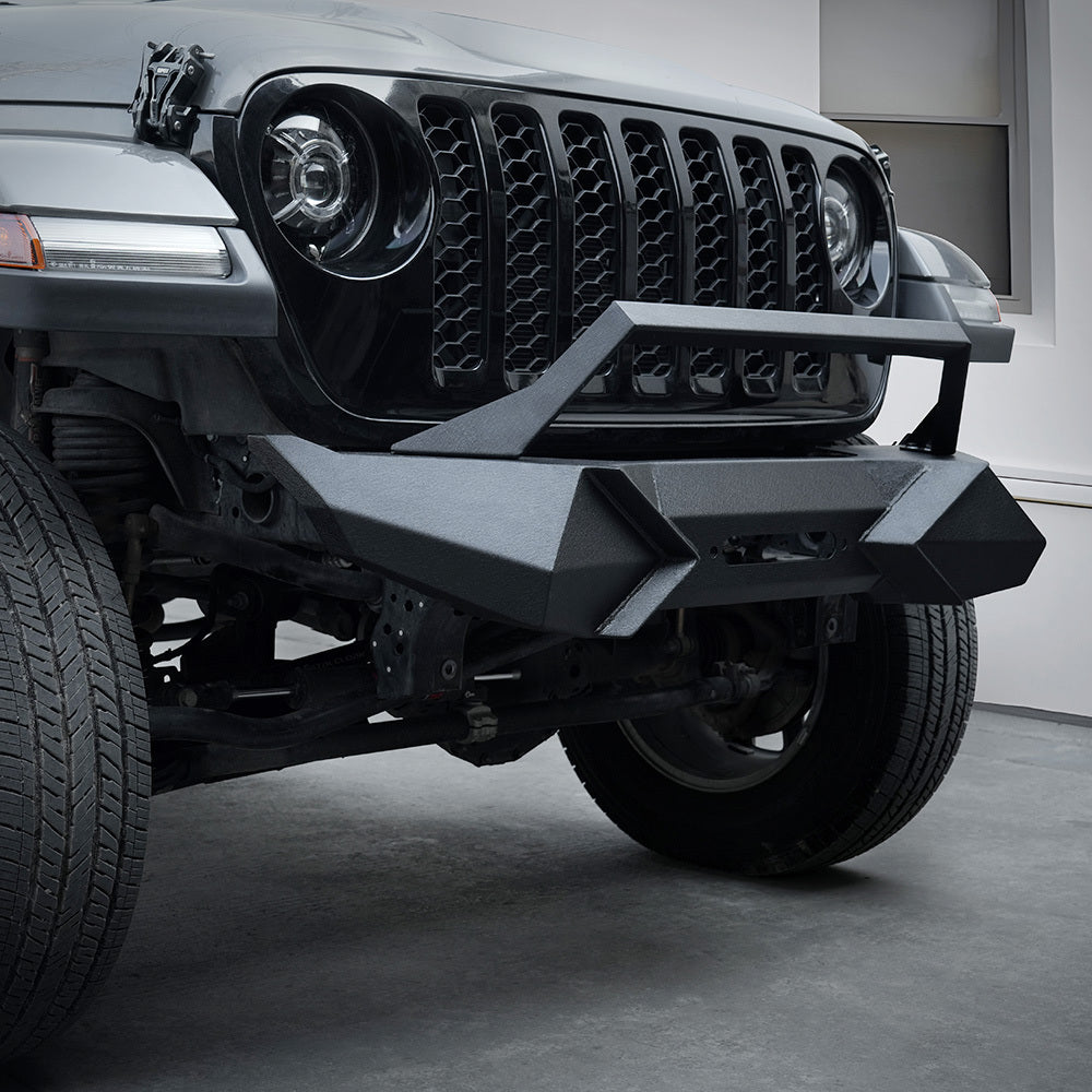 X Style Front Bumper with Winch Plate Compatible with Wrangler JK (2007-2018) Heavy Duty Black Textured Manganese Steel Construction, Perfect for On and Off-Road Used