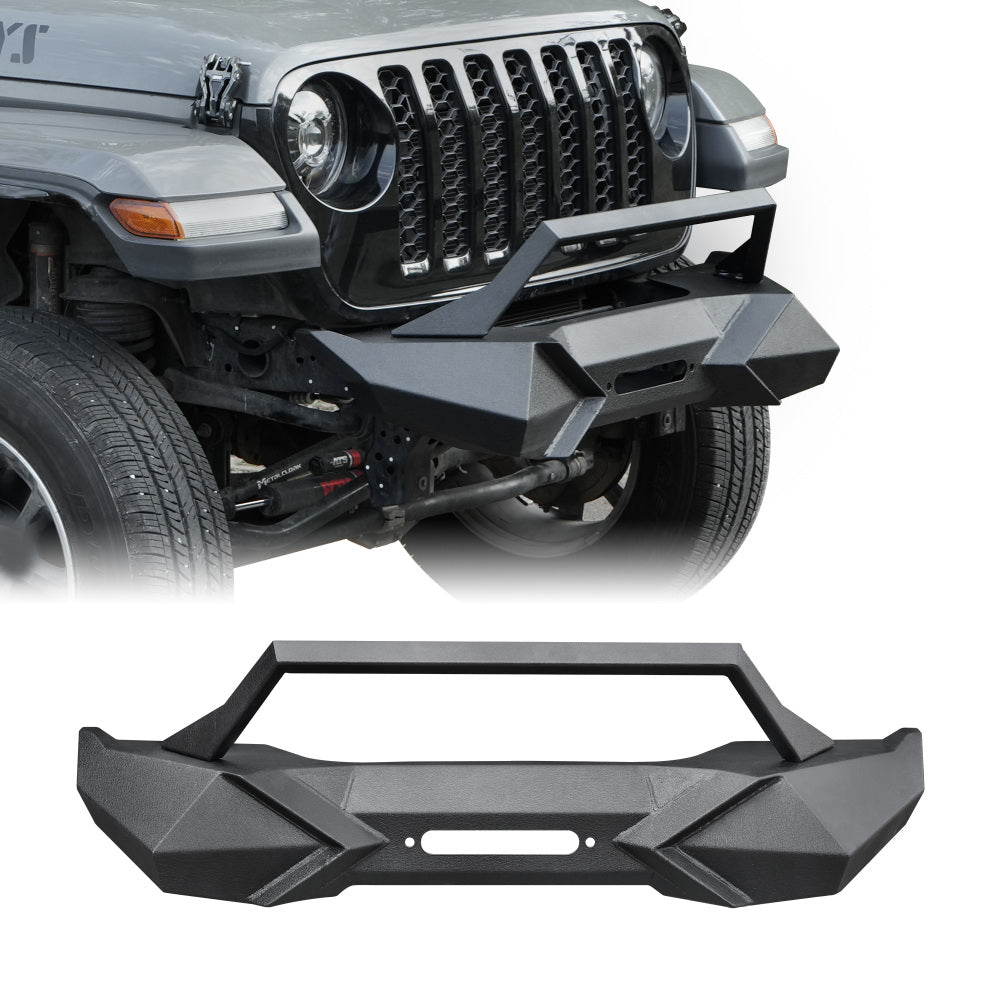 X Style Front Bumper with Winch Plate Compatible with Wrangler JK (2007-2018) Heavy Duty Black Textured Manganese Steel Construction, Perfect for On and Off-Road Used