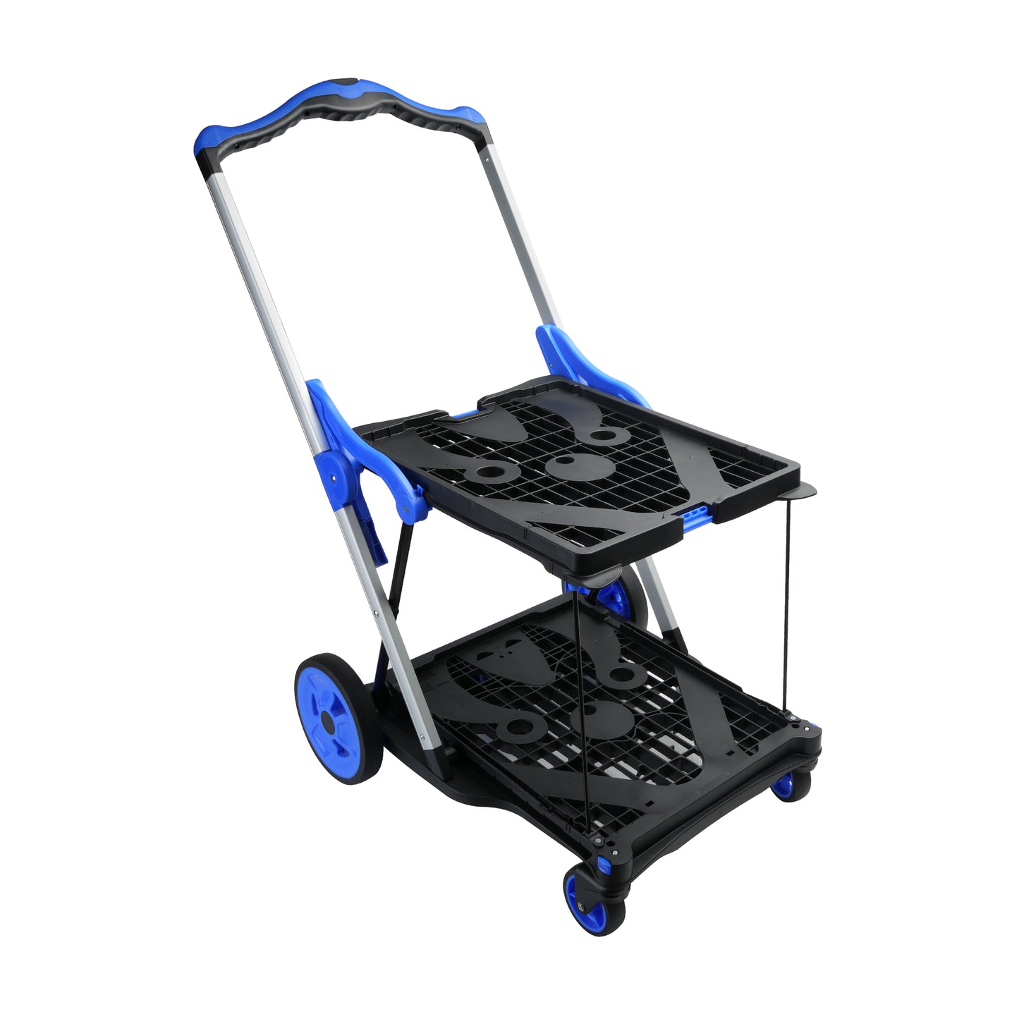 2-Tier Folding Cart Multi Use Functional Collapsible carts Shopping Trolley with Wheels Shopping Cart with Storage Crate Utility Cart for Groceries Warehouse Supermarket
