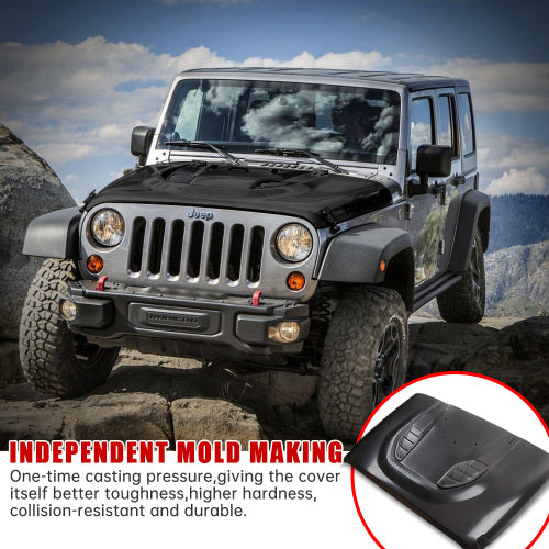 Vented Heat Dispersion Hood for Jeep Wrangler JK JKU 2007-2017, 10th Anniversary Edition Metal Replacement Hoods Accessory Black
