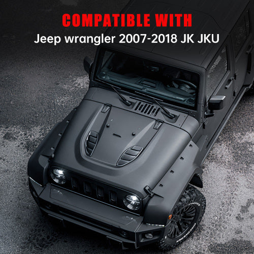 Vented Heat Dispersion Hood for Jeep Wrangler JK JKU 2007-2017, 10th Anniversary Edition Metal Replacement Hoods Accessory Black