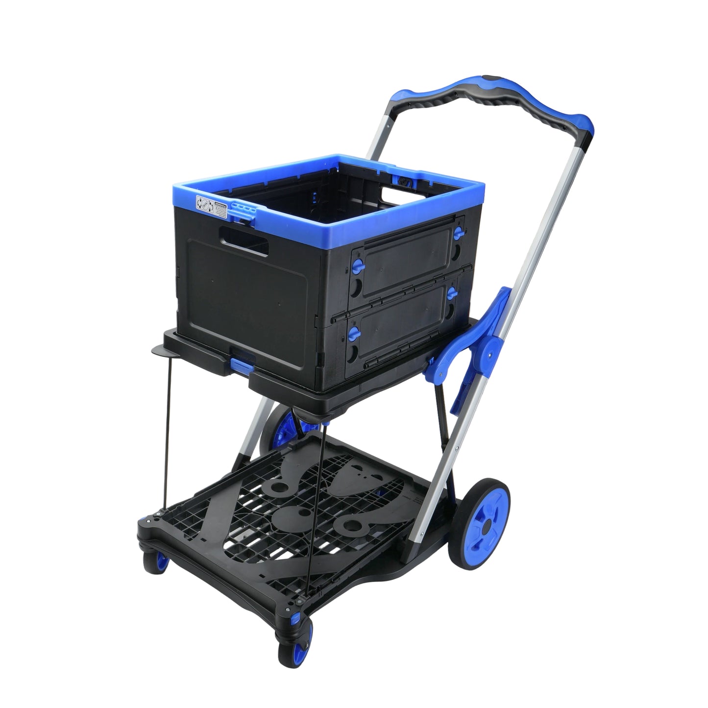 2-Tier Folding Cart Multi Use Functional Collapsible carts Shopping Trolley with Wheels Shopping Cart with Storage Crate Utility Cart for Groceries Warehouse Supermarket