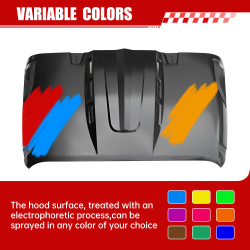 Vented Heat Dispersion Hood For J2007-2017 Jeep Wrangler JK JKU Unlimited Rubicon, The Avenger Style Steel Hood Replacement Black