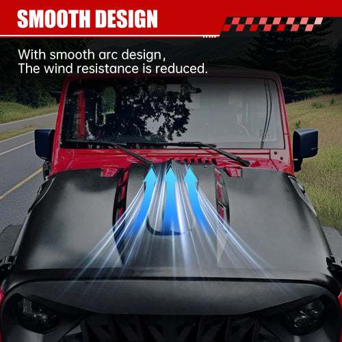 Vented Heat Dispersion Hood For J2007-2017 Jeep Wrangler JK JKU Unlimited Rubicon, The Avenger Style Steel Hood Replacement Black