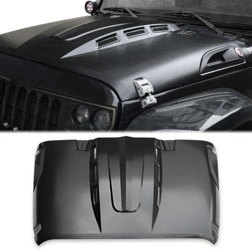 Vented Heat Dispersion Hood For J2007-2017 Jeep Wrangler JK JKU Unlimited Rubicon, The Avenger Style Steel Hood Replacement Black