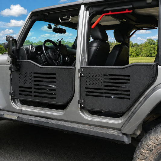 Tube Door Half Doors Tubular Doors US Flag Style with Mirror for 2007-2018 Jeep Wrangler JK JKU 4 Door Off-Road Steel Doors for Summer Trail Adventure（4 Doors)