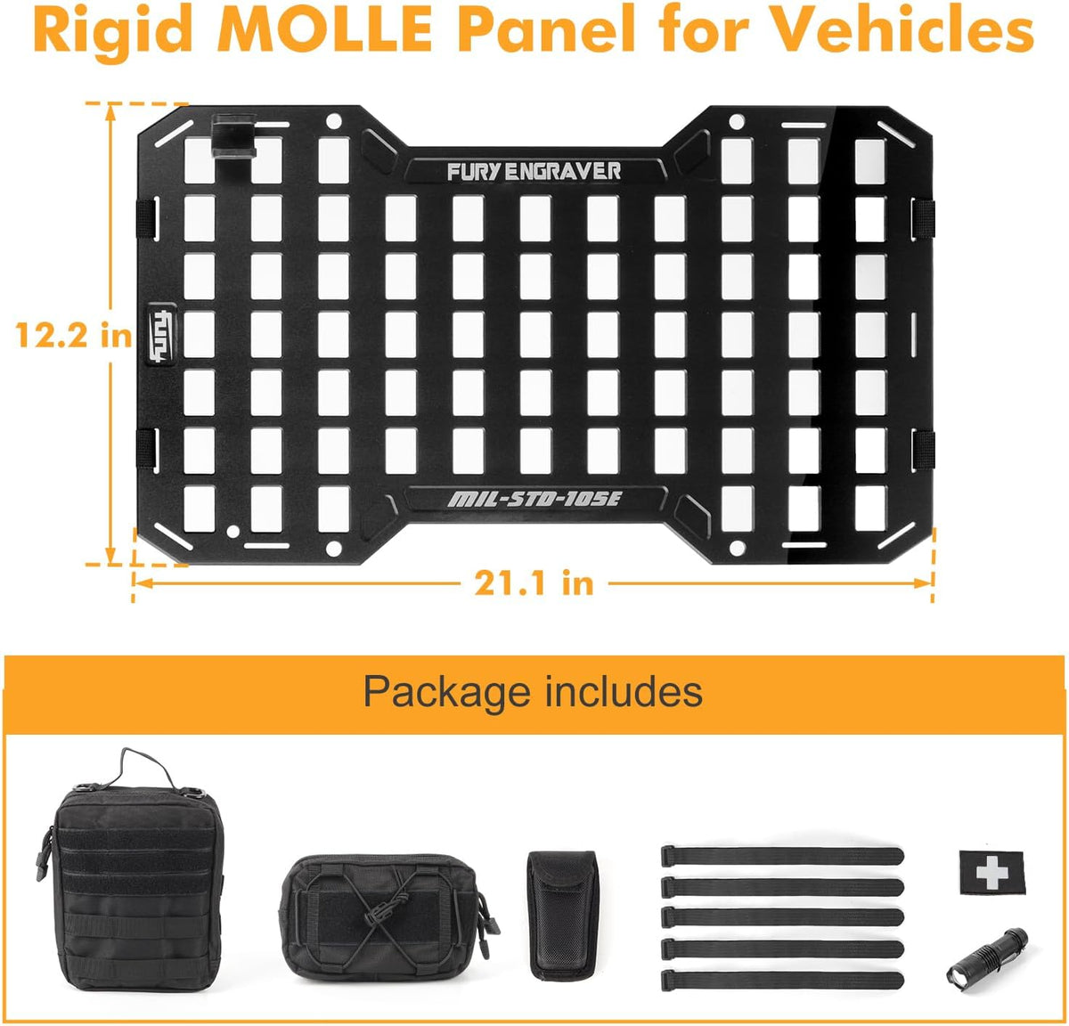 Rigid Molle Panels For Vehicles Truck Mount Rack Panel Tactical Seat Back Organizer with 2 Organizer Storage Bag, 1 Multi-tool Pliers, 1 Flashlight and 5 Fastening Tape