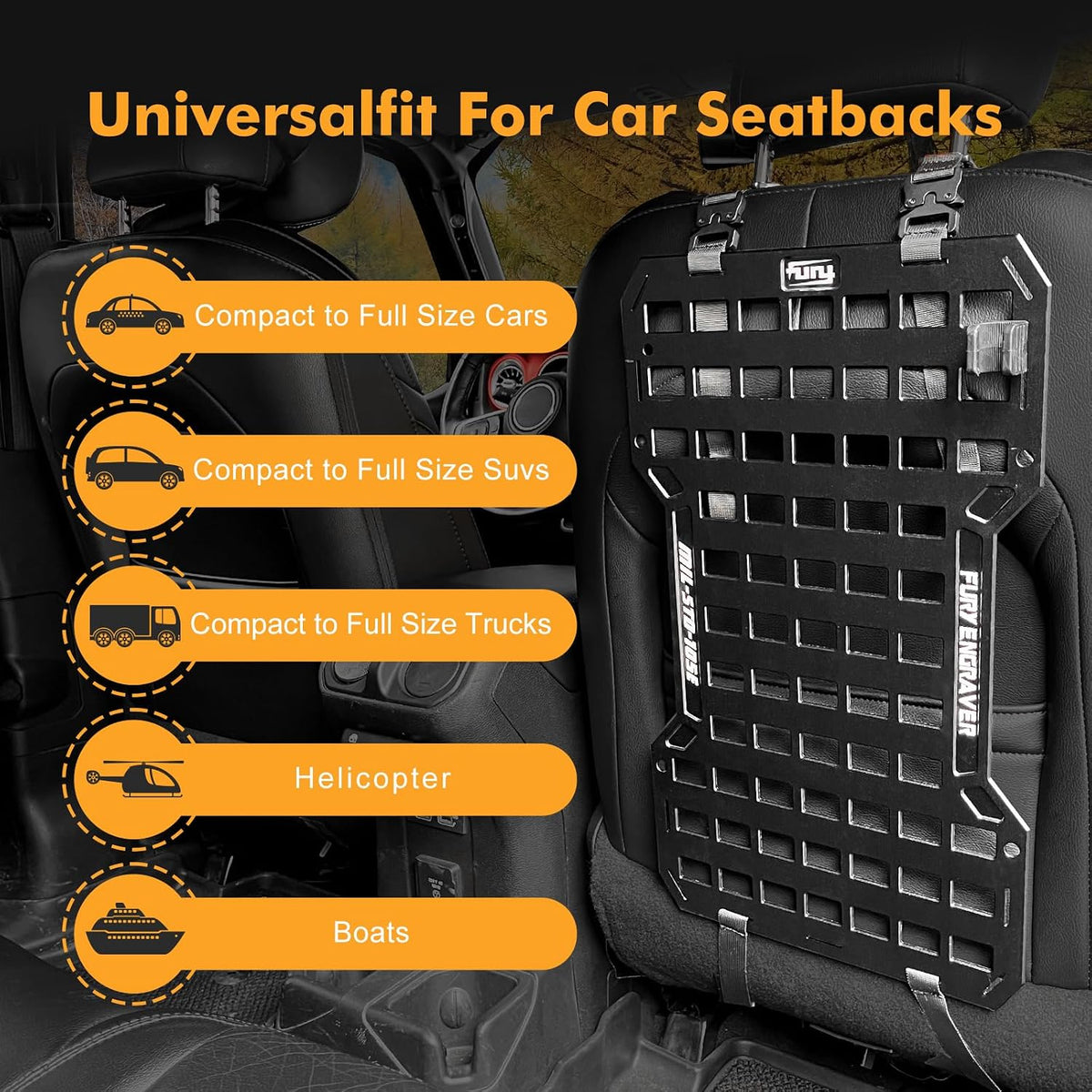Rigid Molle Panels For Vehicles Truck Mount Rack Panel Tactical Seat Back Organizer with 2 Organizer Storage Bag, 1 Multi-tool Pliers, 1 Flashlight and 5 Fastening Tape