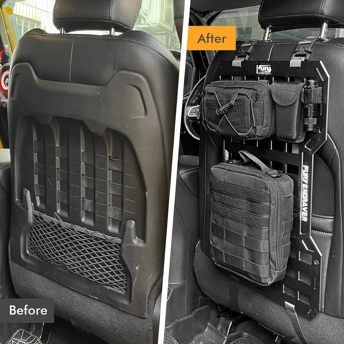 Rigid Molle Panels For Vehicles Truck Mount Rack Panel Tactical Seat Back Organizer with 2 Organizer Storage Bag, 1 Multi-tool Pliers, 1 Flashlight and 5 Fastening Tape
