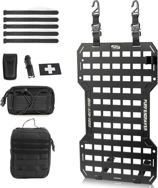 Rigid Molle Panels For Vehicles Truck Mount Rack Panel Tactical Seat Back Organizer with 2 Organizer Storage Bag, 1 Multi-tool Pliers, 1 Flashlight and 5 Fastening Tape
