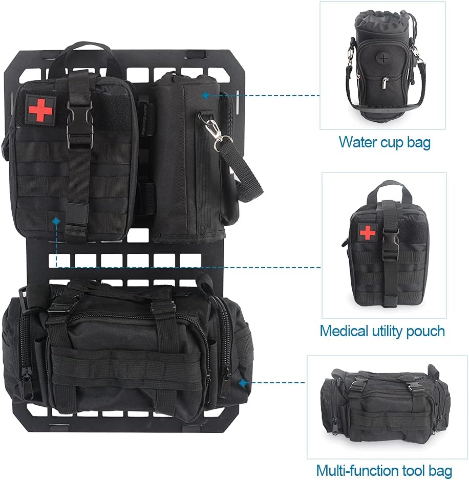 2PCS Tactical Rigid MOLLE Panel Car Vehicle Seat Back Organizer with 3 Storage Bag