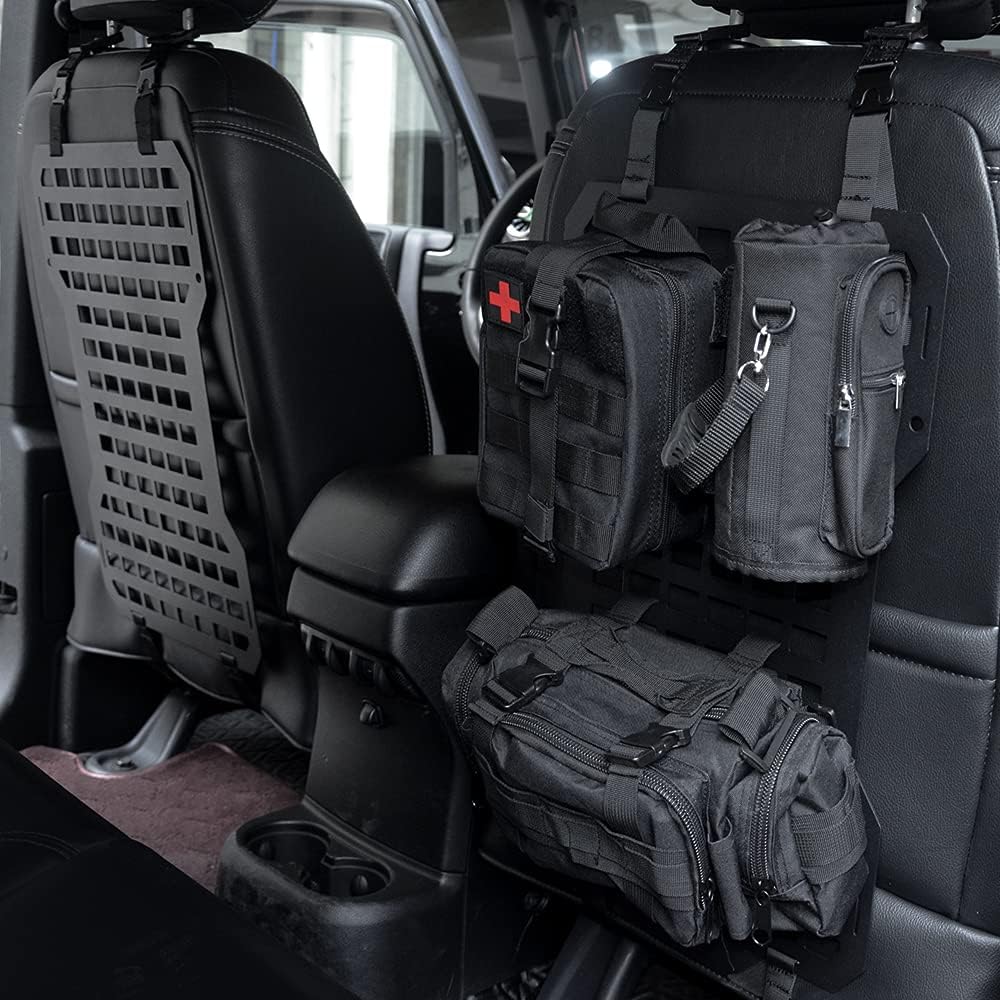 2PCS Tactical Rigid MOLLE Panel Car Vehicle Seat Back Organizer with 3 Storage Bag