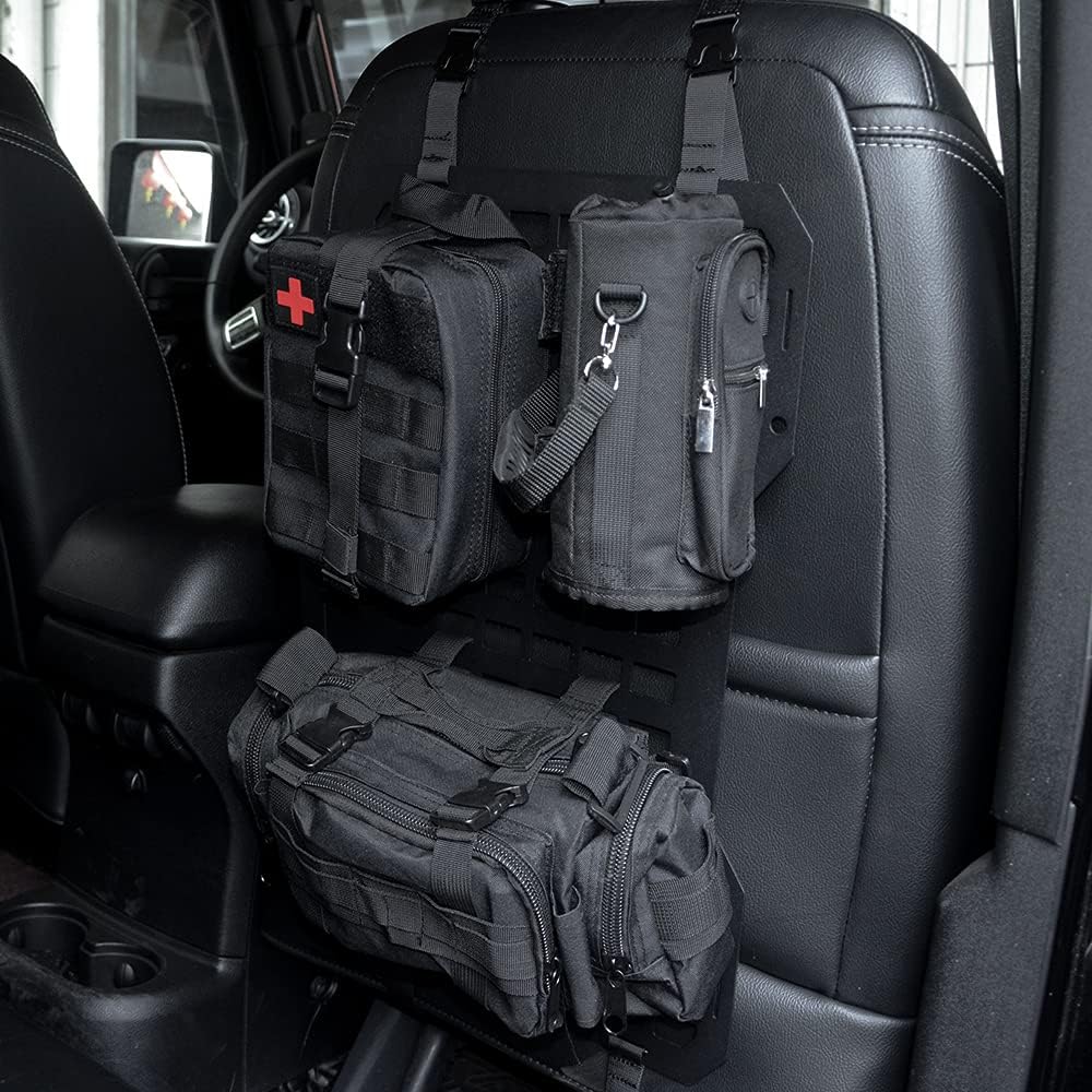 2PCS Tactical Rigid MOLLE Panel Car Vehicle Seat Back Organizer with 3 Storage Bag