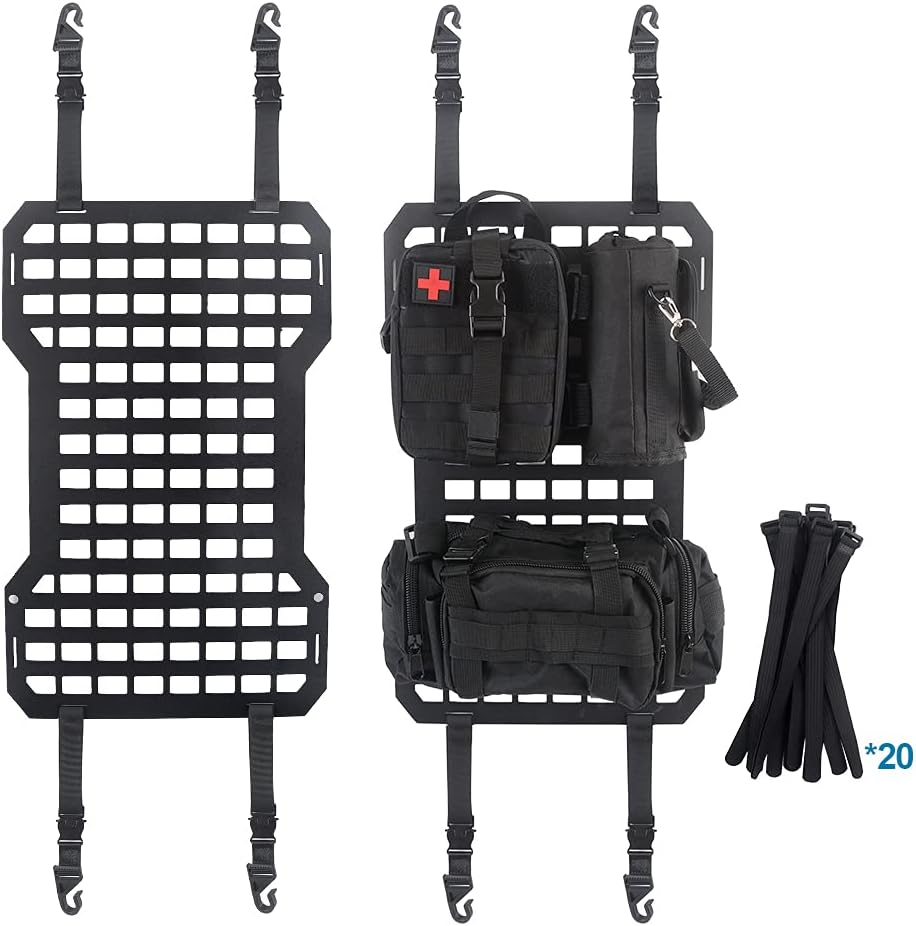 2PCS Tactical Rigid MOLLE Panel Car Vehicle Seat Back Organizer with 3 Storage Bag