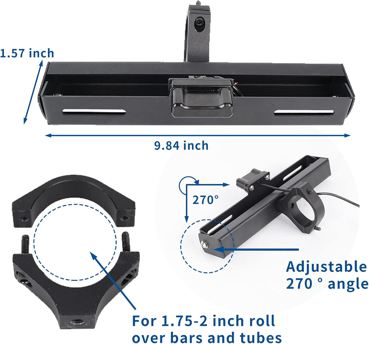 Maiker Aluminum UTV License Plate Frame with Light Compatible with Polaris Pioneer Talon Can-Am Maverick X3 Kawasaki Arctic Cat Wildcat fits 1.75-2 Inch Roll Cage Bars