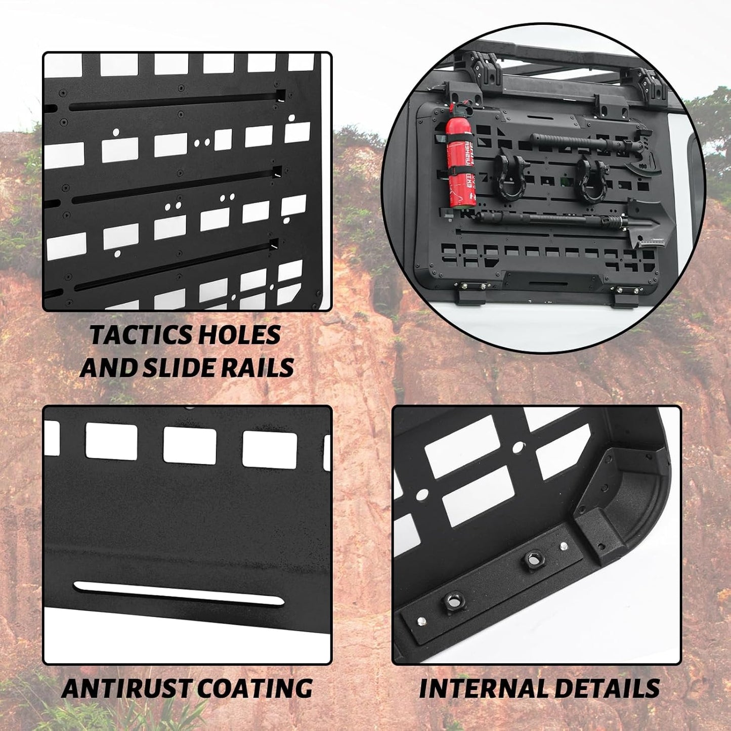 Rear Window Molle Storage Panel Flank Kit, Heavy Duty Protective Decoration Compatible with 2018-2024 Jeep wrangler JL 4-Door, Compatible with Passenger side