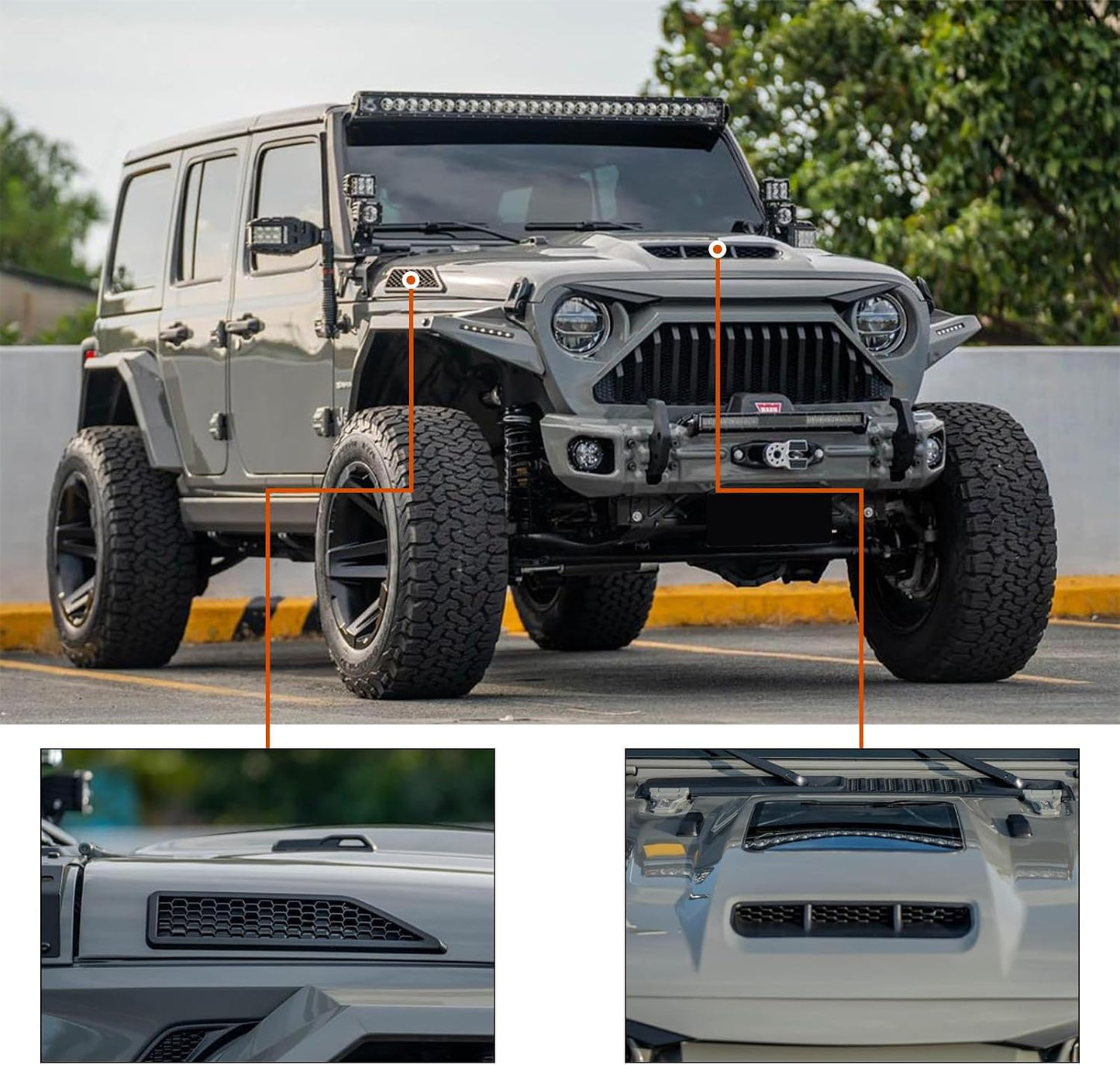 Space Capsule Vented Hood Compatible with 2018-2026 Jeep Wrangler JL JLU & 2020-2026 Gladiator JT, Paintable Steel Replacement Hood, Black Primer