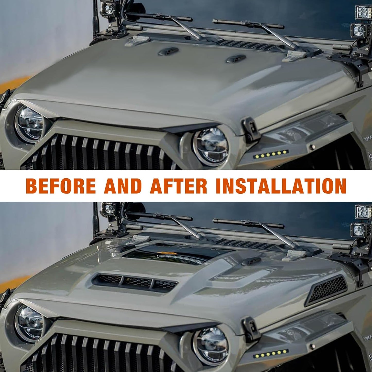 Space Capsule Vented Hood Compatible with 2018-2026 Jeep Wrangler JL JLU & 2020-2026 Gladiator JT, Paintable Steel Replacement Hood, Black Primer