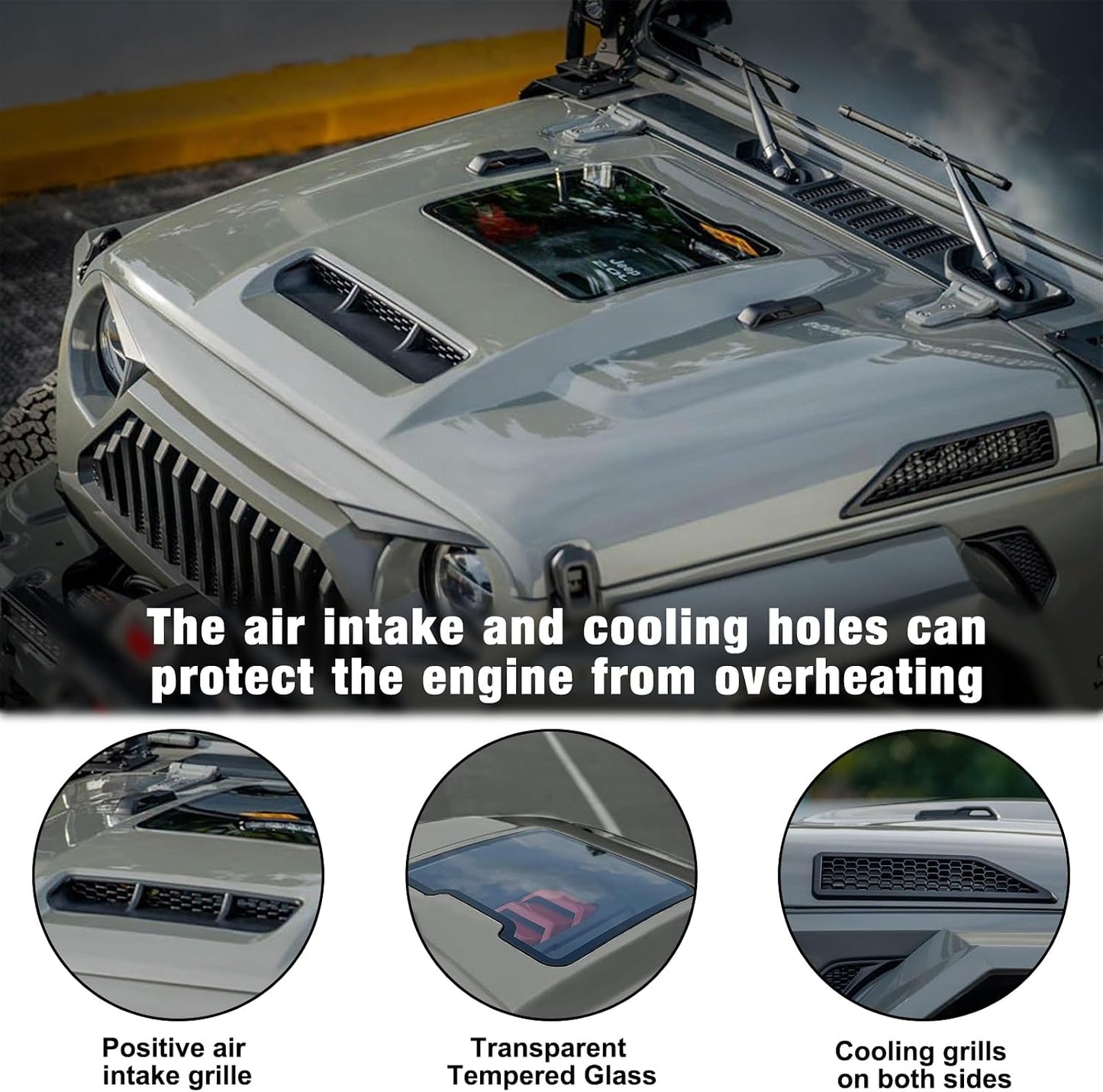 Space Capsule Vented Hood Compatible with 2018-2026 Jeep Wrangler JL JLU & 2020-2026 Gladiator JT, Paintable Steel Replacement Hood, Black Primer