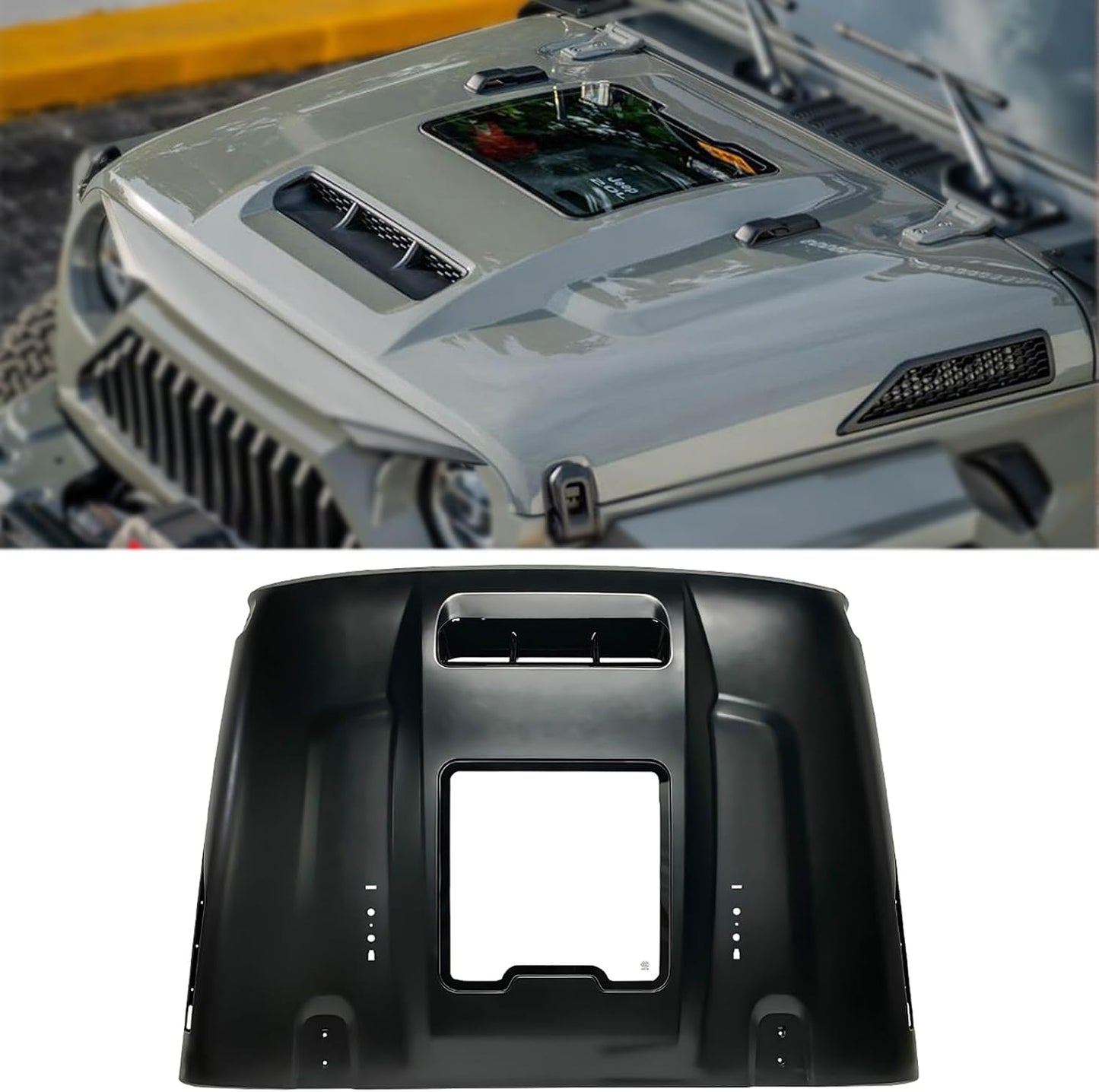 Space Capsule Vented Hood Compatible with 2018-2026 Jeep Wrangler JL JLU & 2020-2026 Gladiator JT, Paintable Steel Replacement Hood, Black Primer