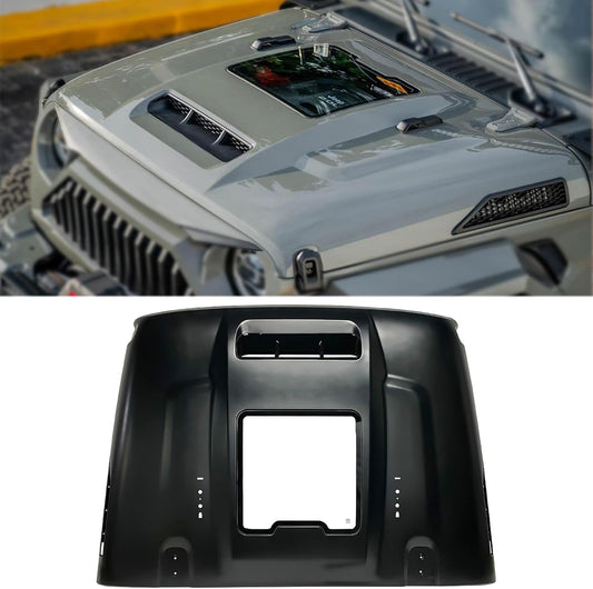 Space Capsule Vented Hood Compatible with 2018-2026 Jeep Wrangler JL JLU & 2020-2026 Gladiator JT, Paintable Steel Replacement Hood, Black Primer