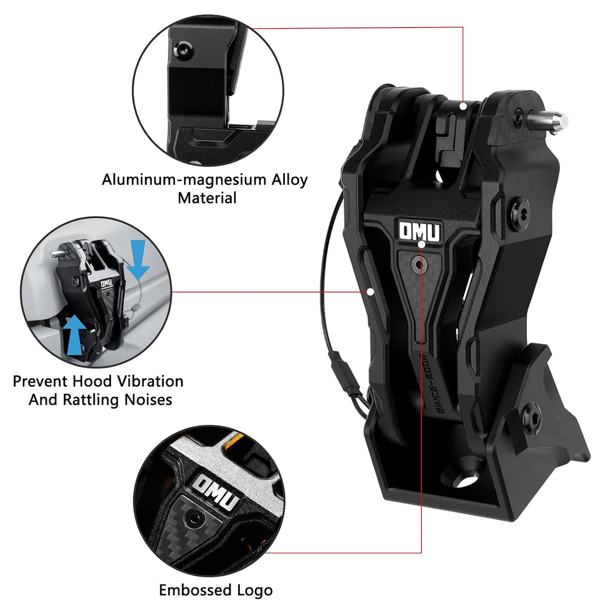 OMU Genesis Series Heavy-Duty Hood Catch Hood Lock Upgrade for 2018-2026 Jeep Wrangler JL and 2020-2026 Gladiator JT Models