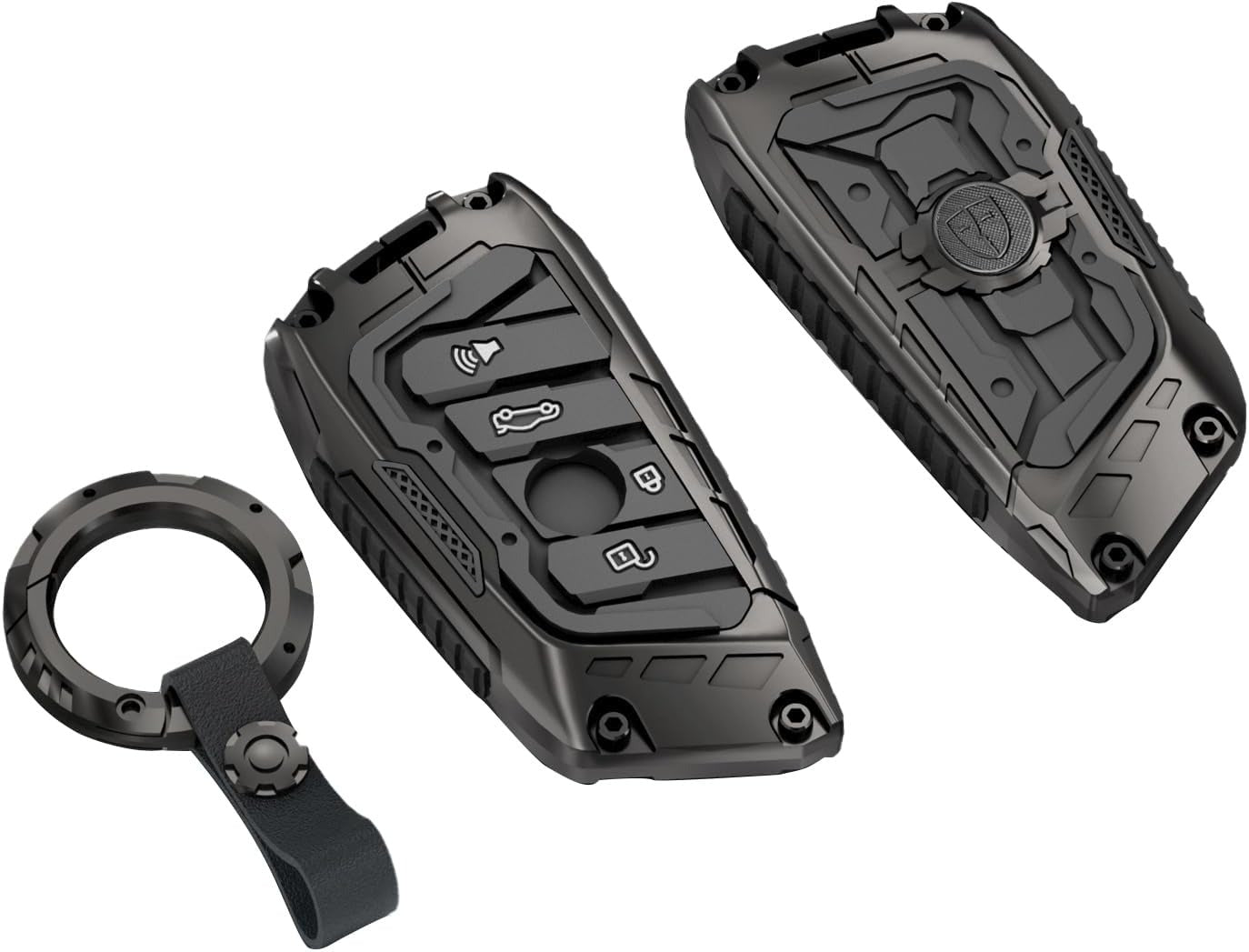 Metal Keychain Case Fit for BMW F20 G20 G30 X1 X3 X4 X5 G05 X64 Zinc Alloy and Silicone Remote Key Protector with Key Fob 4 Keys Vacuum Black (Style A)