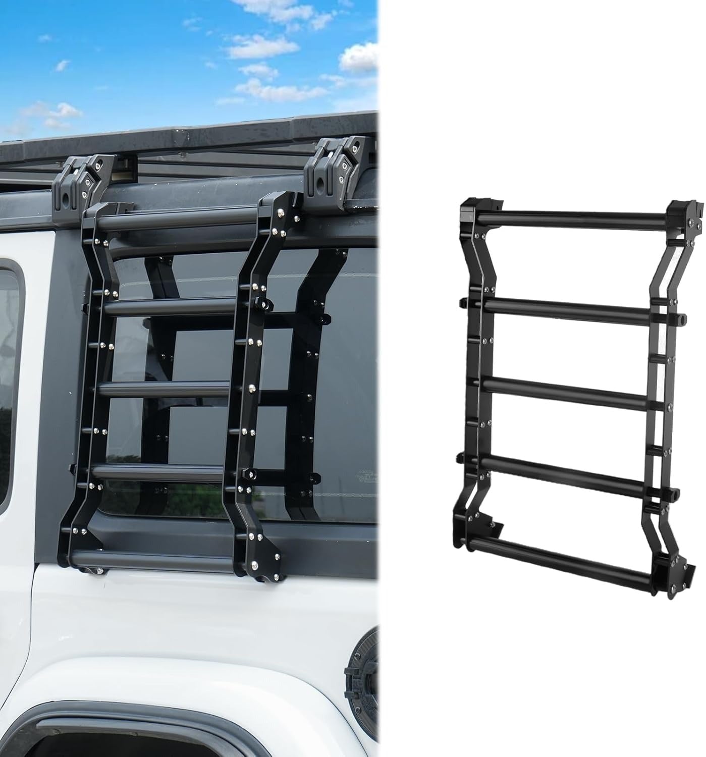 Rear Window Ladder Compatible with 2018-2025 Jeep Wrangler JL JLU 2/4 Door Luggage Ladder Rack Multifunctional Flank Kit, No-Drill Installation
