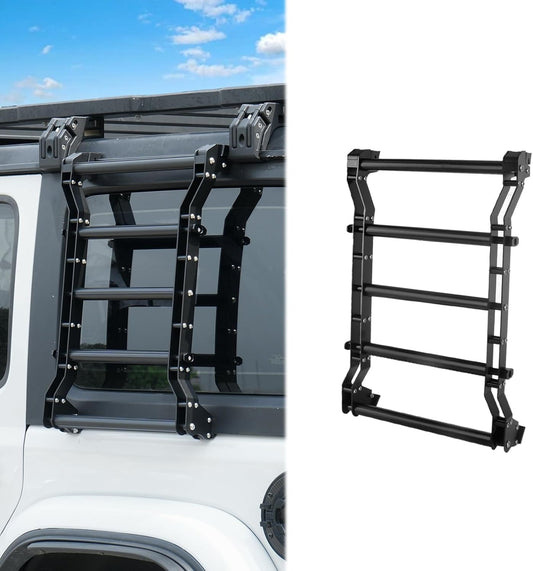 Rear Window Ladder Compatible with 2018-2025 Jeep Wrangler JL JLU 2/4 Door Luggage Ladder Rack Multifunctional Flank Kit, No-Drill Installation