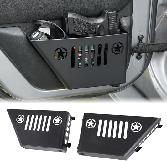 Rear door storage box Compatible with 2007-2018 Jeep Wrangler JK, Door Side Insert Organizer Box Metal Door Net Pocket Replacement Door Organizer Panel, 2pc