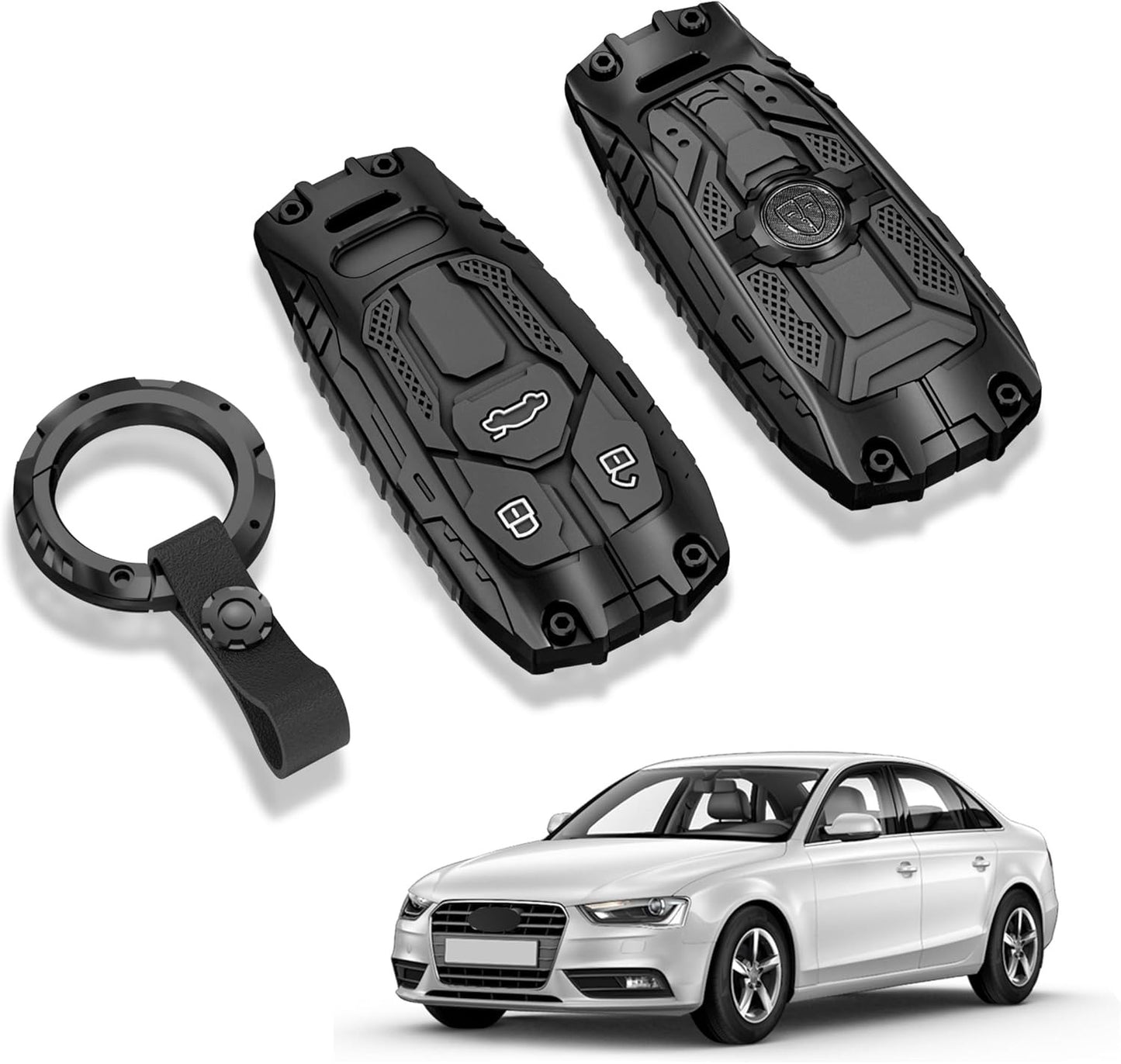 Metal Key Fob Case, Zinc Alloy Keyring Compatible with Audi A4 A4L A5 A6 A7 A8 Q5 Q7 R8 RS Q3 RS4 RS5 RS7 S4 S5 S6 S7 S8 SQ5 SQ7 TT TTS TT-RS