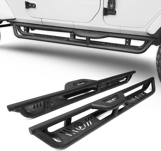 Running Boards Compatible with 2018-2024 Jeep Wrangler JL 4 Doors, 2-Stairs Side Step Rails Coated Black Nerf Bars, Drop-Down Steps