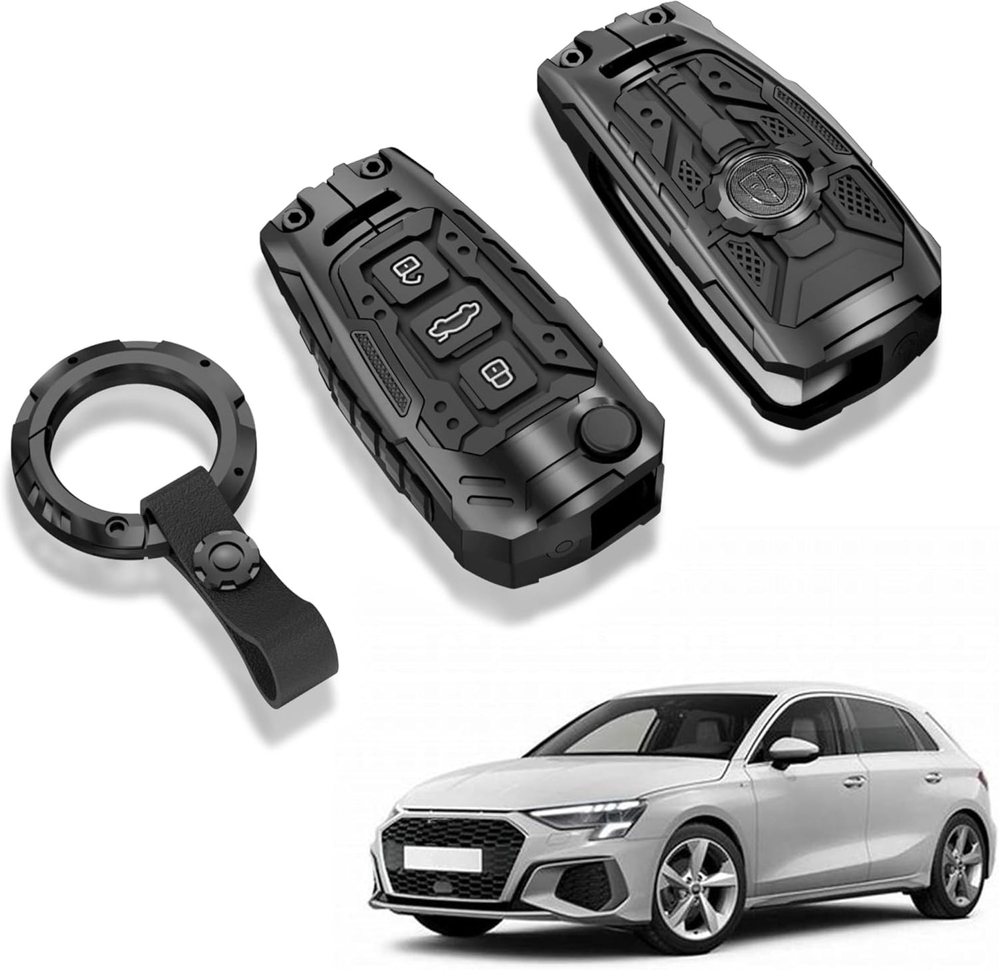Metal Key Fob Case, Zinc Alloy Keyring Compatible with Audi A1 A3 A4 A6 S3 S4 S6 Q3 Q5 Q7 TT RS4 RS6 R8 Car Key Case