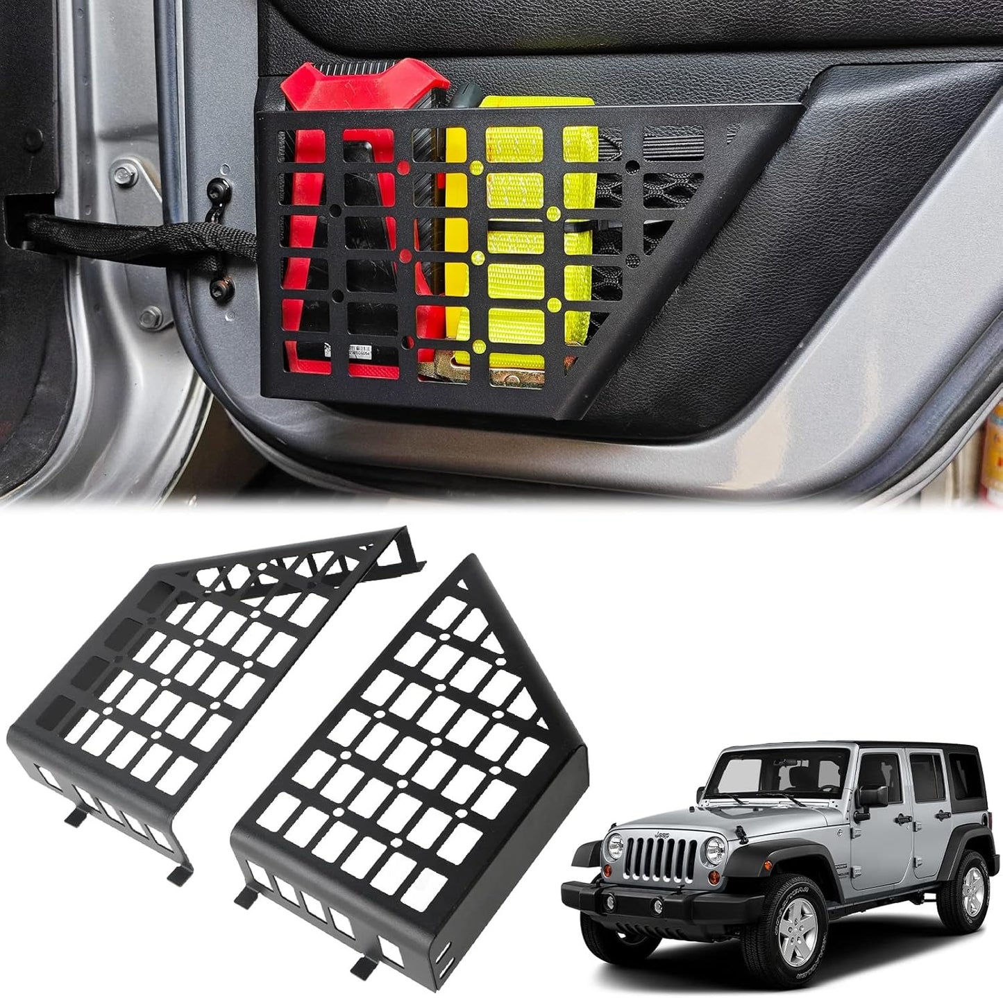 Metal Rear Door Storage Pockets for 2007-2018 Jeep Wrangler JK JKU 2/4 Door Side Insert Organizer Box Stainless Steel Latest Upgraded