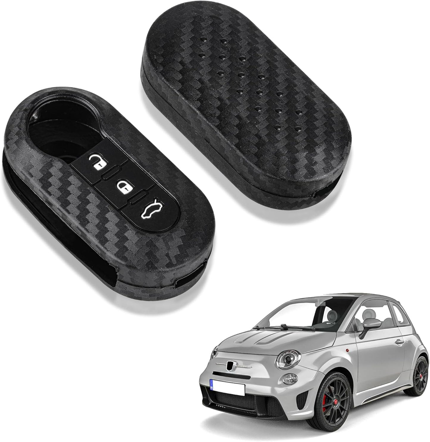 Carbon Fibre Key Case Suitable for Fiat 500 Punto Panda 3 Buttons Black Key Case Key Fob Cover, d'Alene to