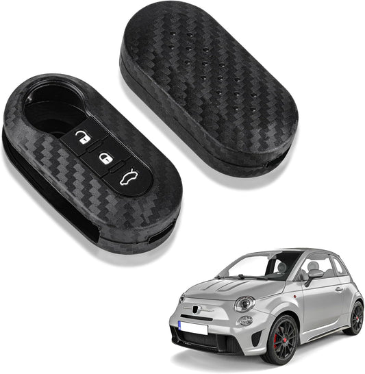 Carbon Fibre Key Case Suitable for Fiat 500 Punto Panda 3 Buttons Black Key Case Key Fob Cover, d'Alene to