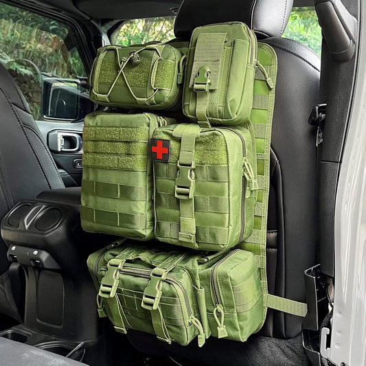 MAIKER Tactical Car Seat Back Organizer, Upgrade Tactical Vehicle Panel Organizer with 5 Detachable Molle Pouch, Universal fits for Most of Vehicle(Army green)