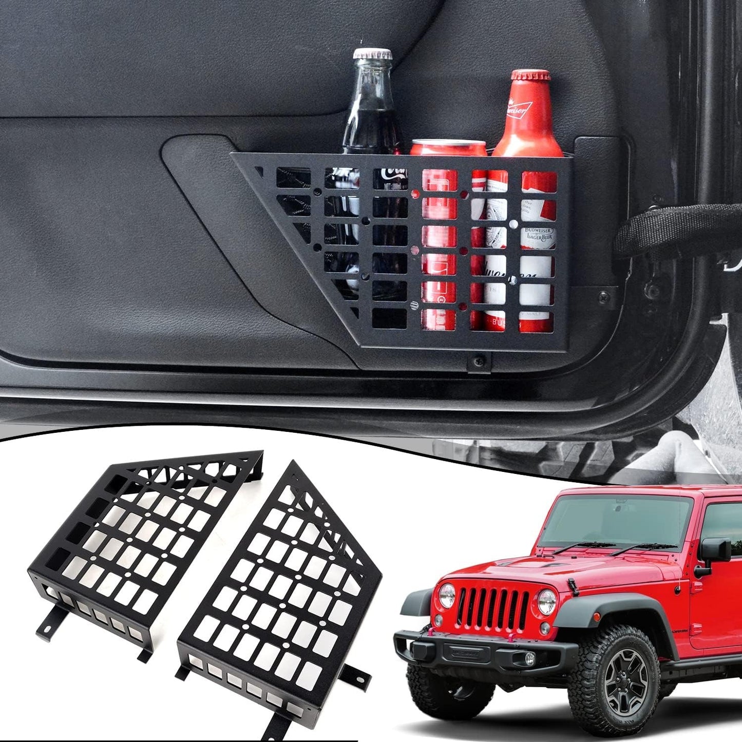 Stainless Steel Metal Front Door Storage Pockets, Door Side Insert Organizer Box for 2007-2018 Jeep Wrangler JK JKU, Black, Latest Upgraded