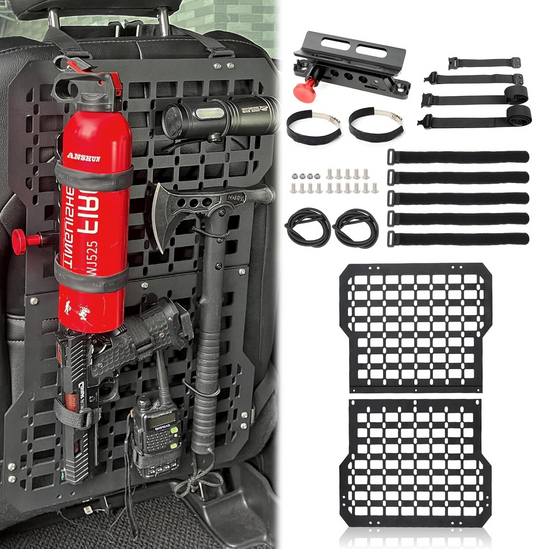 Rigid Molle Panels For Vehicles Truck Mount Rack Panel with Fire Extinguisher Mout & Hook and Loop Fasteners & Elastic Rope Tactical Seat Back Organizer Adjustable Versatile Panel