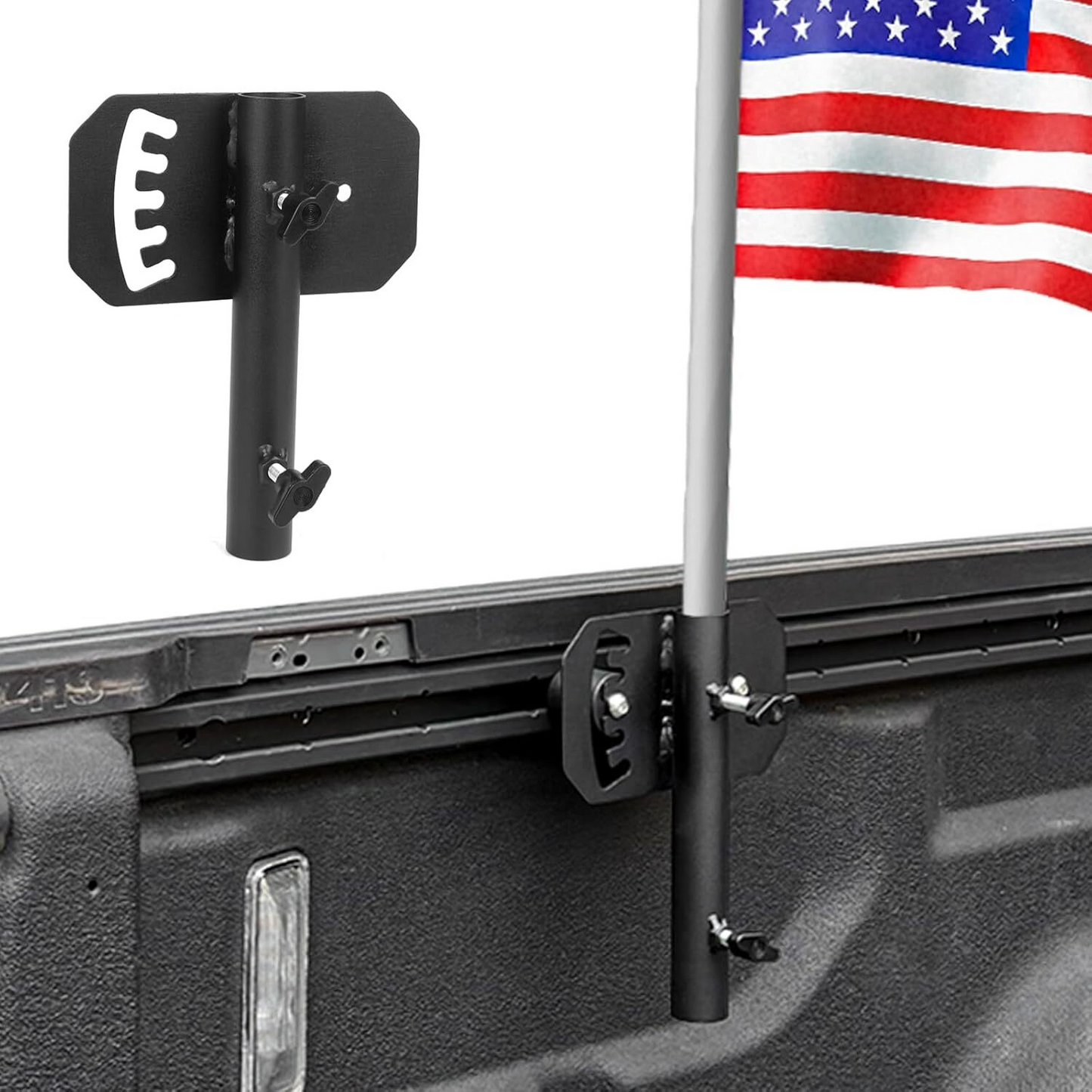 Truck Bed Flag Pole Mount Compatible with 2020-2024 Jeep Wrangler Gladiator JT & Tacoma Bed Rail Flag Pole Holder Fits Up to 1.12 Inch Diameter Flagpole